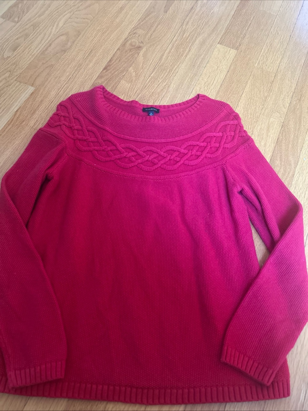 Talbots Red Cable-Yoke Crewneck Sweater
